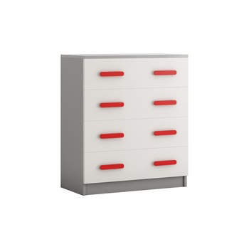 Comoda Didi, alb/rosu, 80x93x40 cm, 4 sertare Comoda Didi, alb/rosu, 80x93x40 cm, 4 sertare