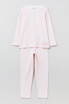 OVS, Pijama din bumbac cu model in dungi, Roz pal/Alb OVS, Pijama din bumbac cu model in dungi, Roz pal/Alb