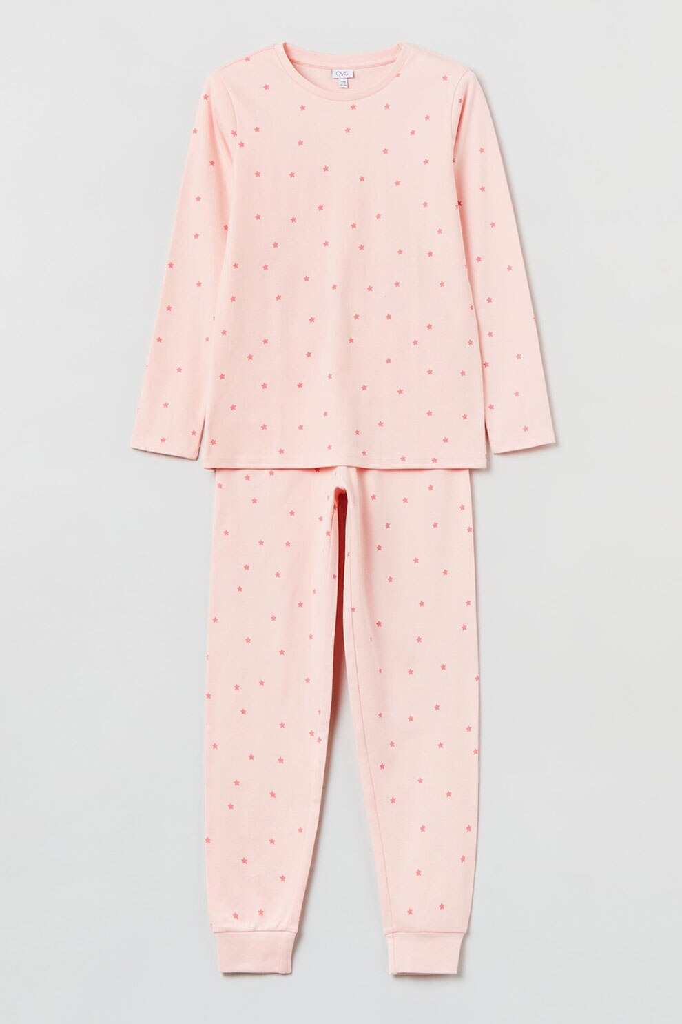 OVS, Pijama lunga cu imprimeu grafic, Roz somon