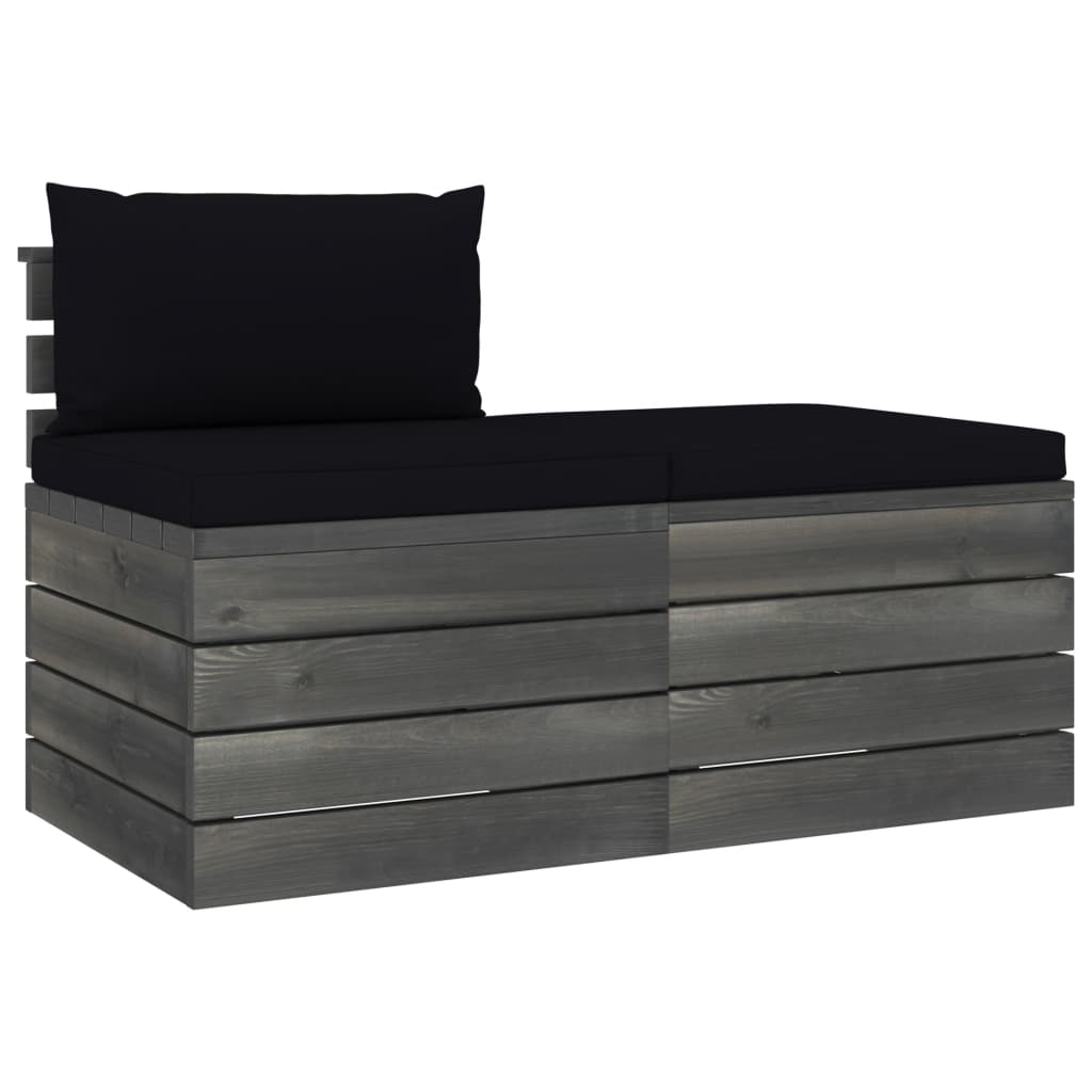 Set mobilier de gradina din paleti cu 2 piese cu perne vidaXL, Lemn, Negru