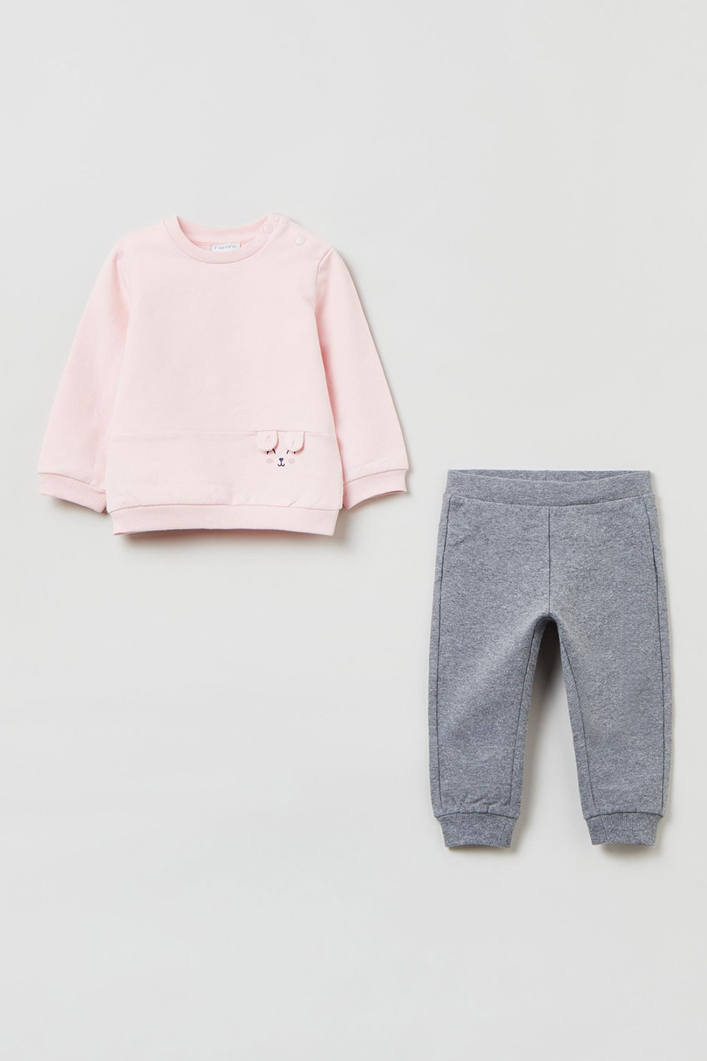 OVS, Set de pantaloni si bluza sport - 2 piese, Roz pastel/Gri deschis