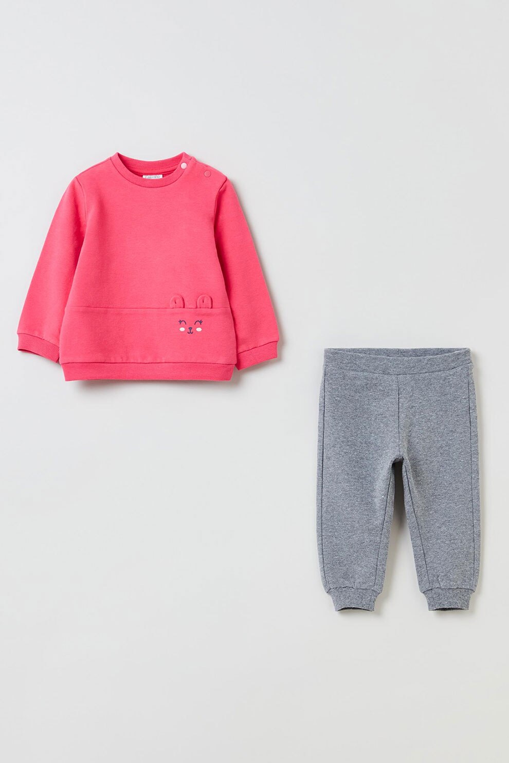 OVS, Set de pantaloni si bluza sport - 2 piese, Roz aprins/Gri