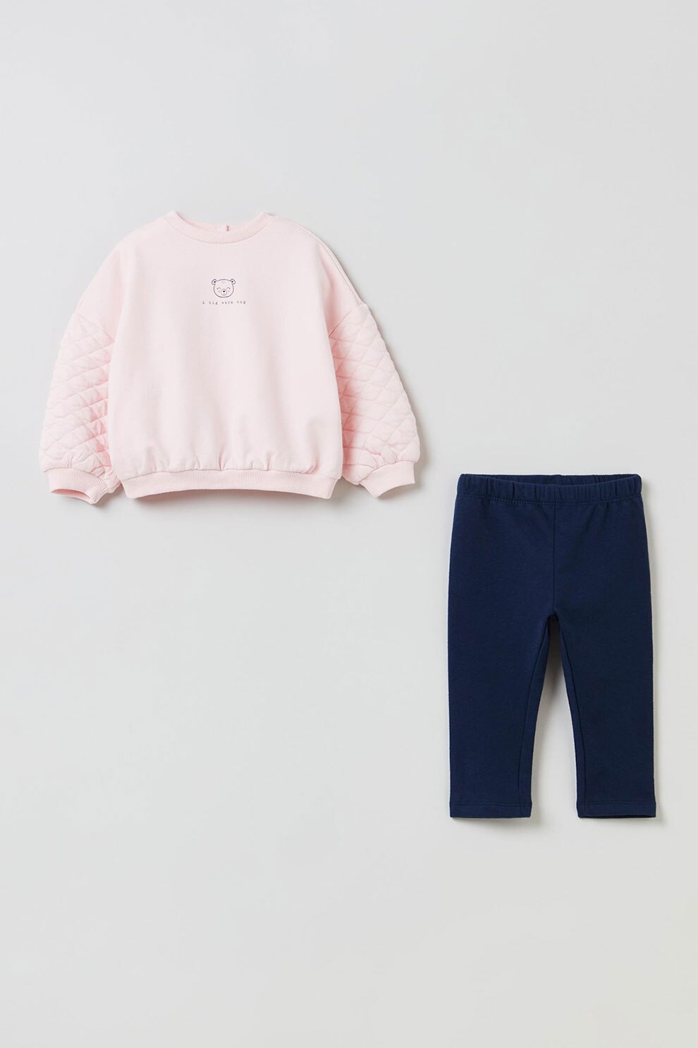 OVS, Set de pantaloni si bluza sport - 2 piese, Roz pal/bleumarin inchis