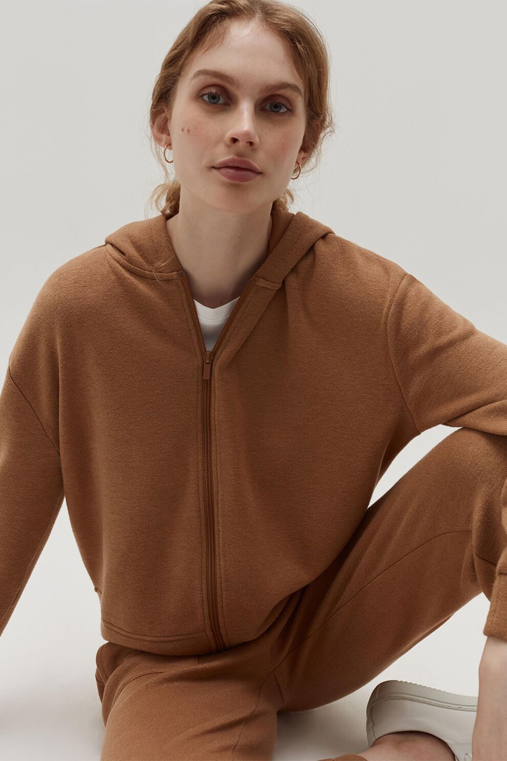 OVS, Hanorac cu fermoar si model uni, Maro caramel