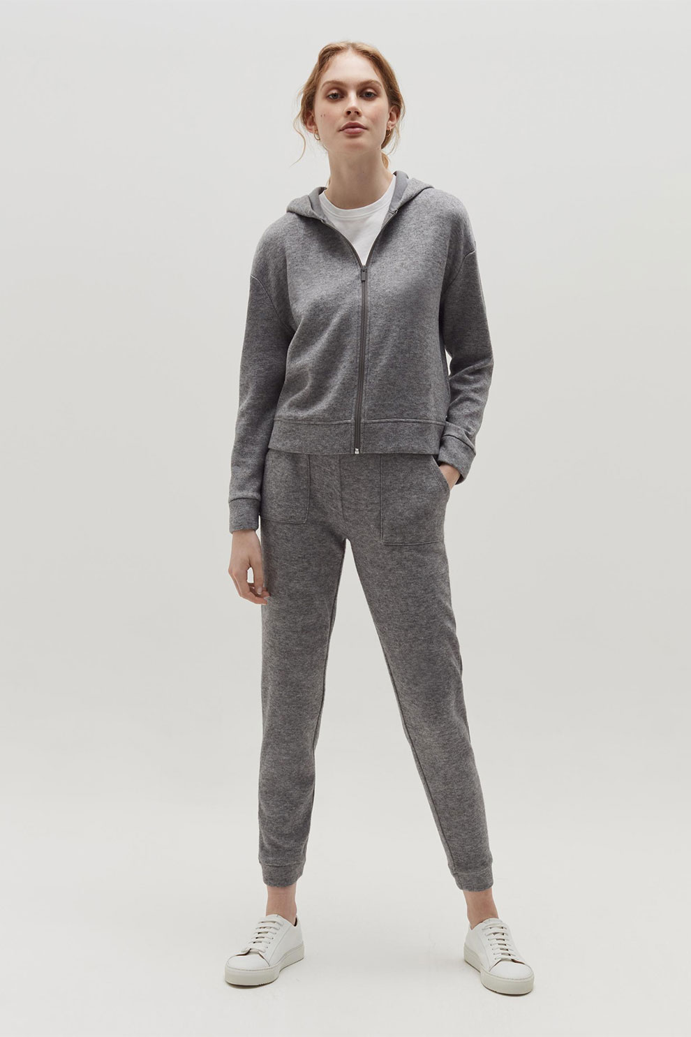 OVS, Pantaloni sport cu talie inalta, Gri inchis melange