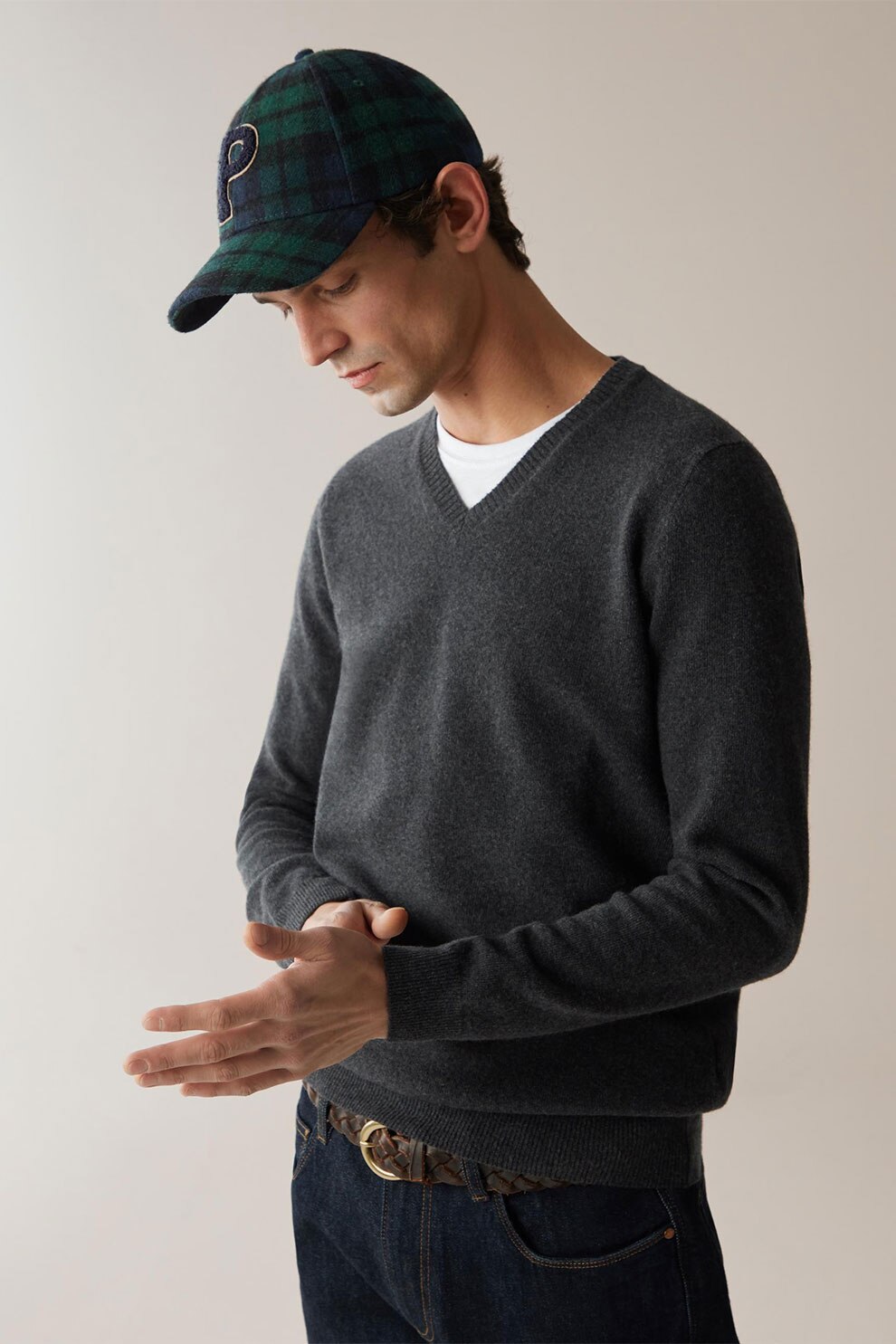 OVS, Pulover de lana cu decolteu in V, Gri antracit