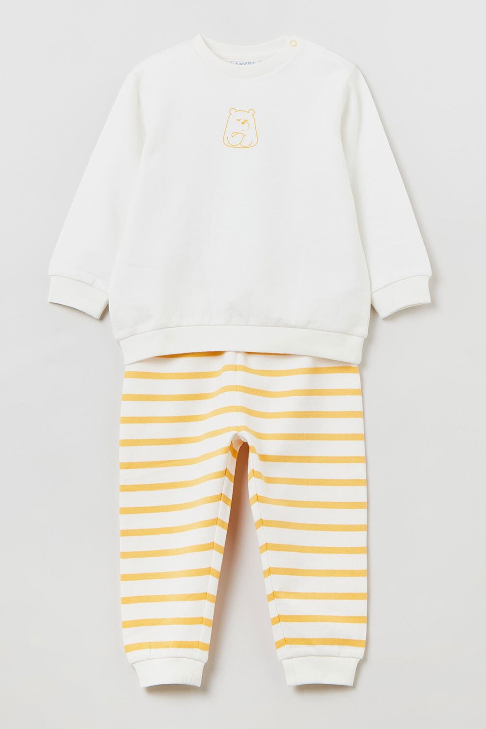 OVS, Pijama cu pantaloni cu model in dungi, Alb optic/Galben