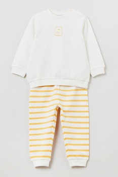 OVS, Pijama cu pantaloni cu model in dungi, Alb optic/Galben OVS, Pijama cu pantaloni cu model in dungi, Alb optic/Galben