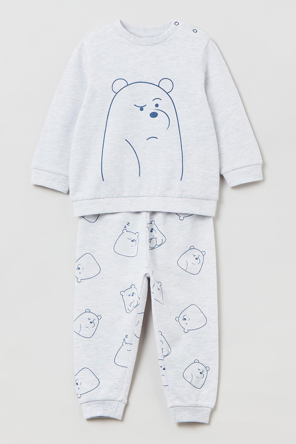 OVS, Pijama cu imprimeu We Bare Bears, Gri deschis melange