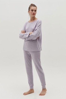 OVS, Pantaloni striati de pijama cu snur de ajustare, Lila prafuit OVS, Pantaloni striati de pijama cu snur de ajustare, Lila prafuit