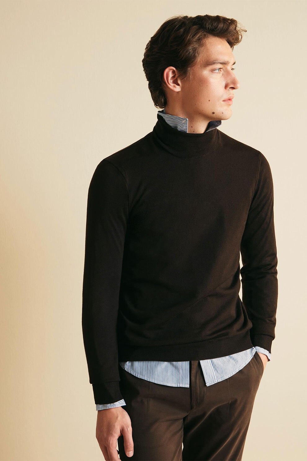 OVS, Pulover de lana cu guler inalt, Maro