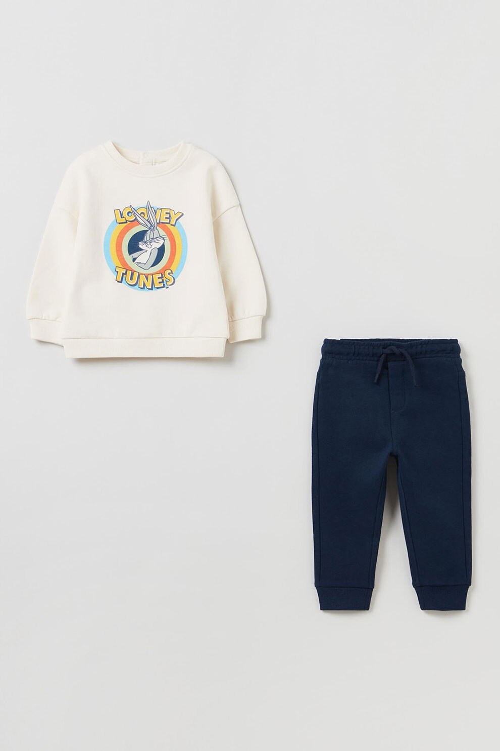 OVS, Set pantaloni sport si bluza sport cu decolteu la baza gatului si imprimeu- 2 piese, Bleumarin/Alb