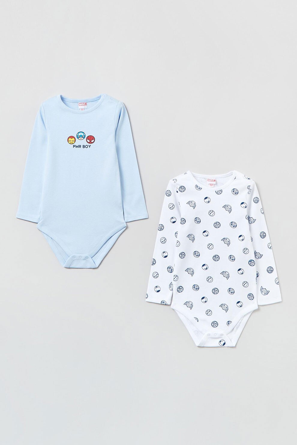 OVS, Set de body-uri din bumbac cu imprimeu grafic - 2 piese, Albastru pastel/Alb