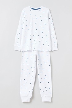 OVS, Pijama de bumbac cu imprimeu, Alb/Albastru OVS, Pijama de bumbac cu imprimeu, Alb/Albastru
