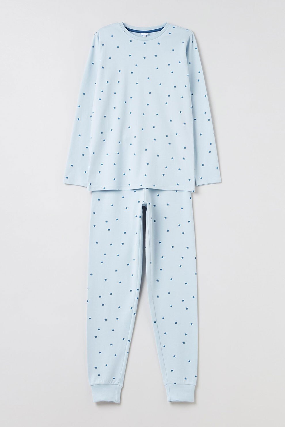 OVS, Pijama lunga cu imprimeu cu stele, Albastru pastel