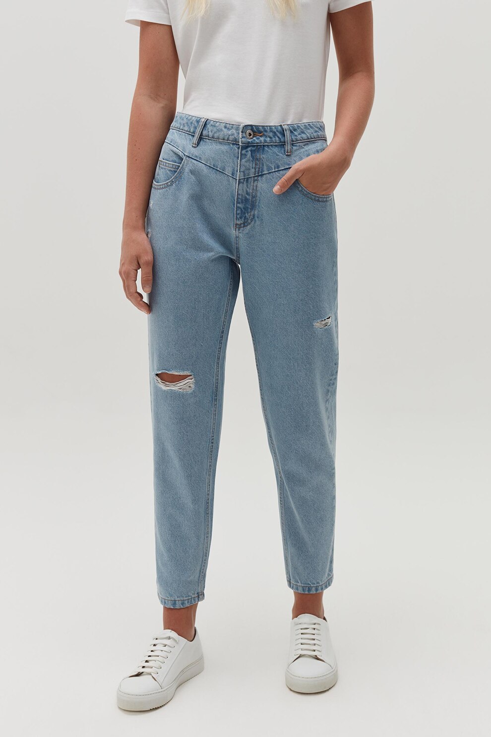 OVS, Blugi crop cu talie inalta, Albastru deschis