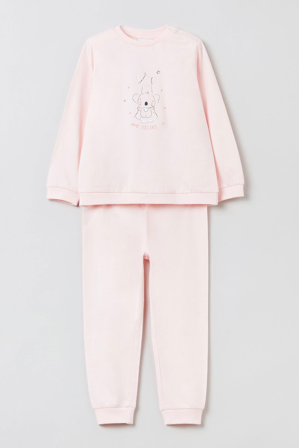 OVS, Pijama din bumbac cu imprimeu grafic, Roz pastel