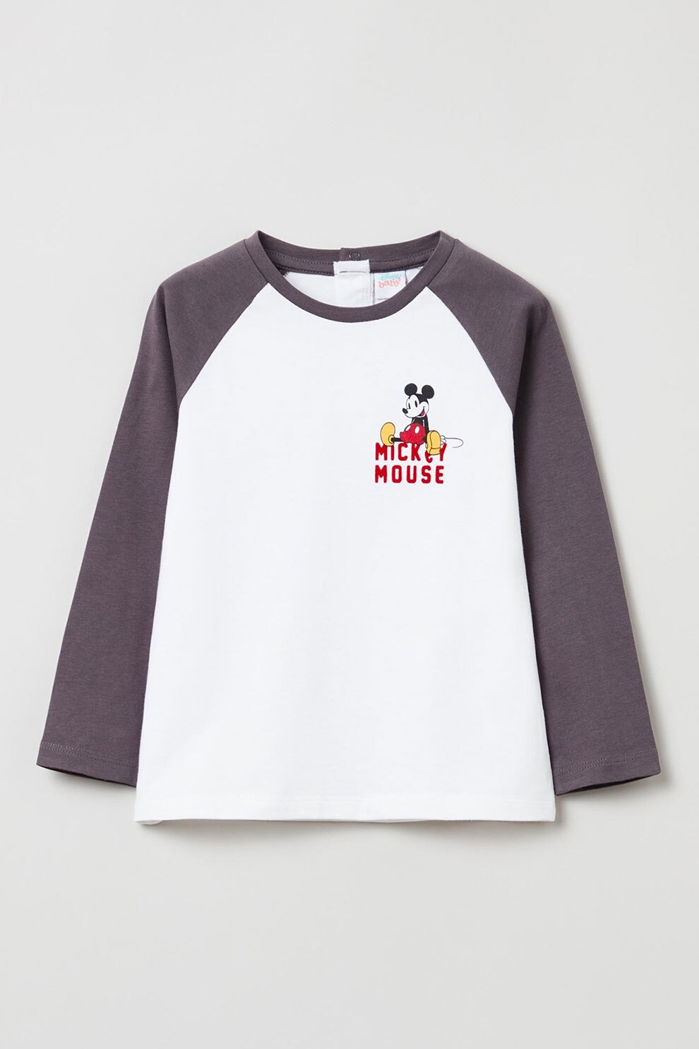 OVS, Bluza din bumbac cu maneci raglan, Alb optic, gri inchis