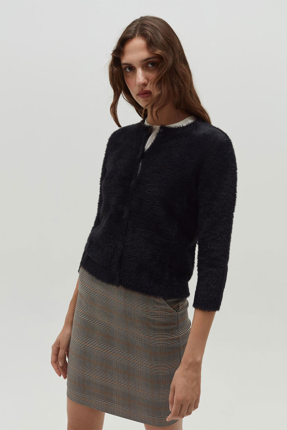 OVS, Cardigan pufos cu maneci 3/4, Negru