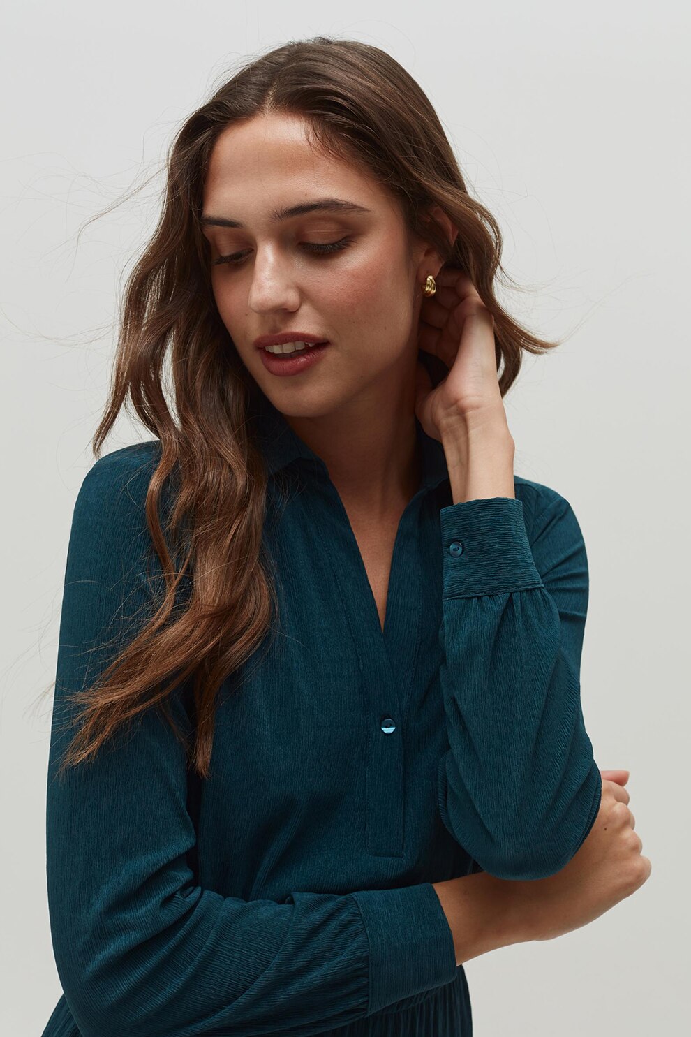 OVS, Rochie evazata cu talie elastica, Albastru petrol