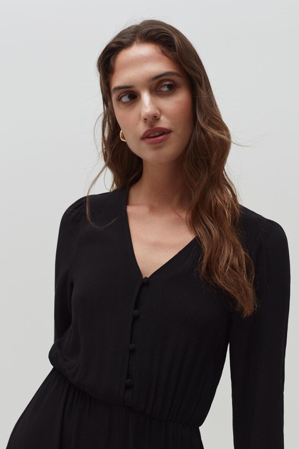 OVS, Rochie mini evazata cu decolteu in V, Negru