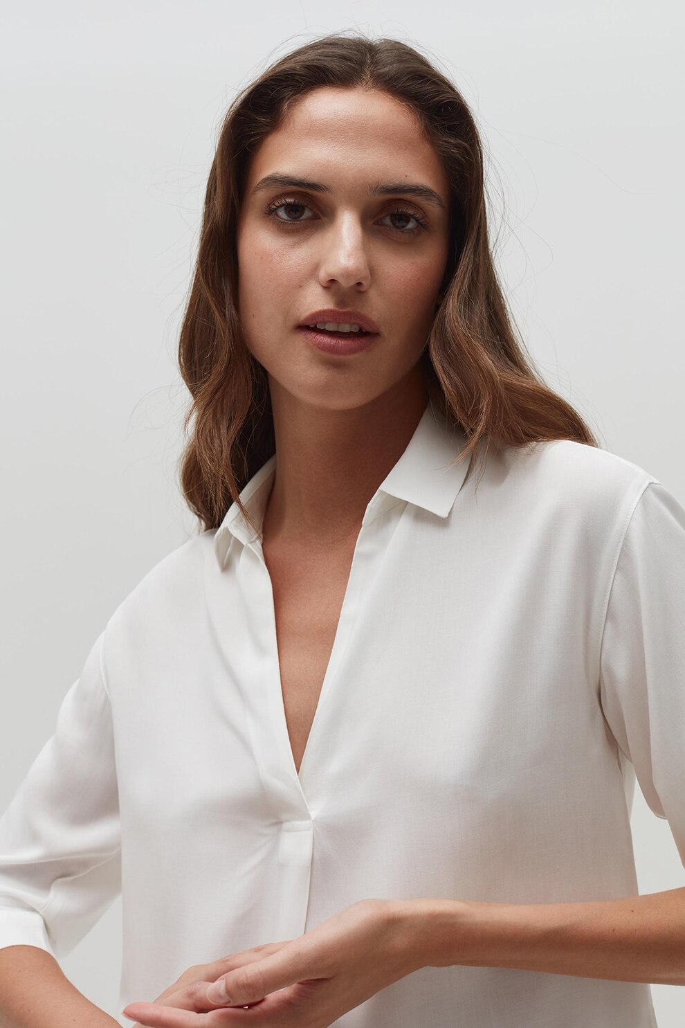 OVS, Bluza cu decolteu in V si maneci 3/4, Alb optic