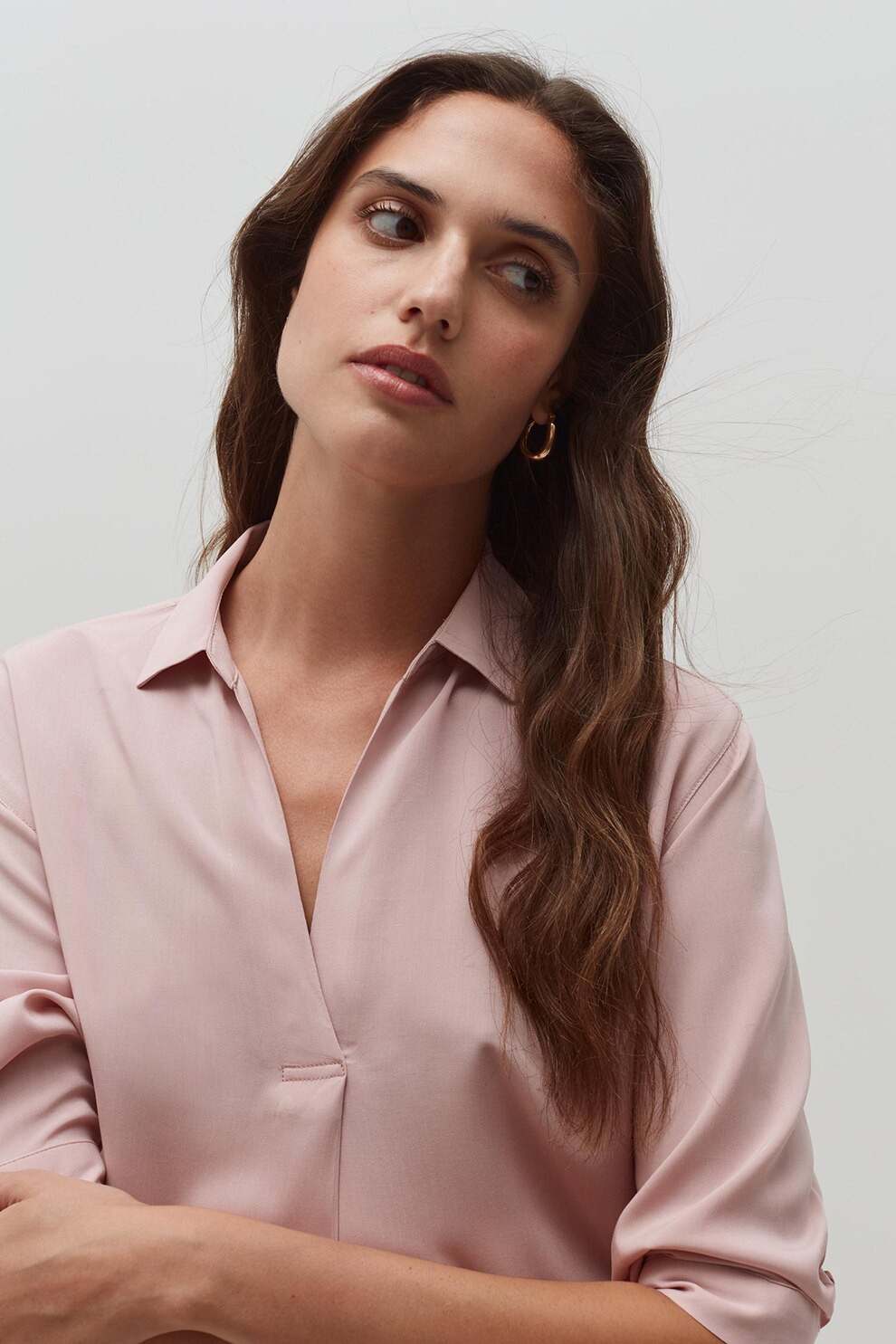 OVS, Bluza cu decolteu in V si maneci 3/4, Roz pastel