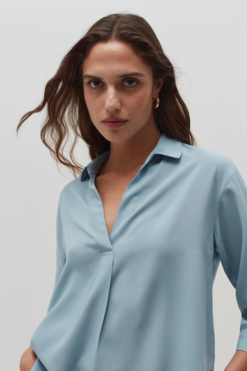 OVS, Bluza cu decolteu in V si maneci 3/4, Albastru pastel