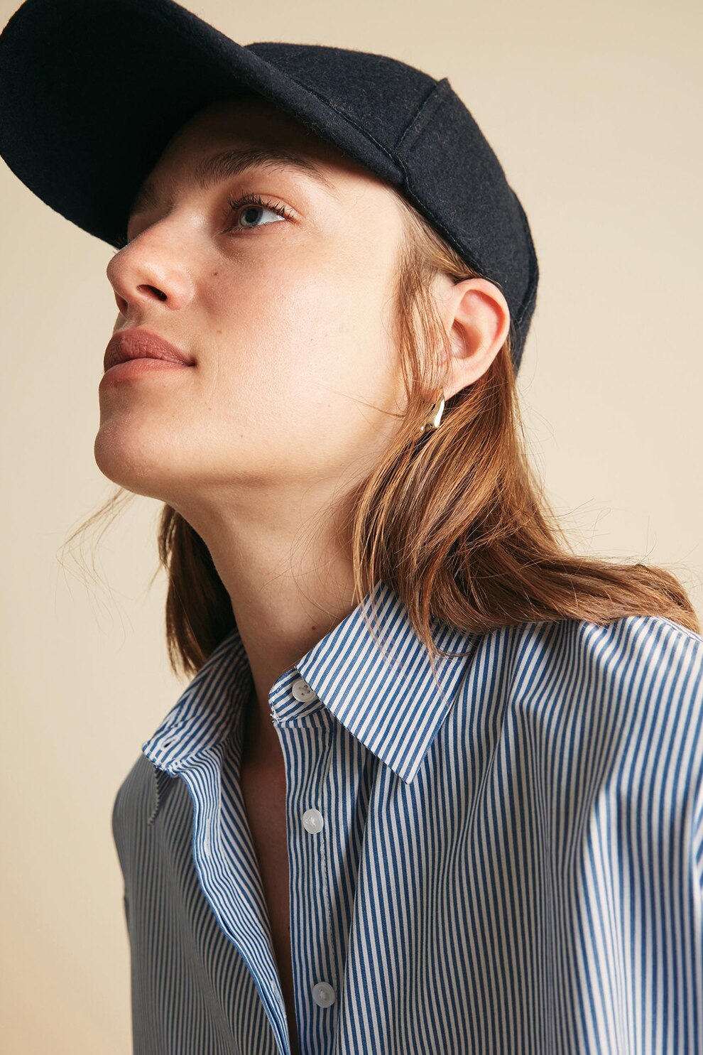 OVS, Camasa supradimensionata cu maneci cazute, Bleu/Alb