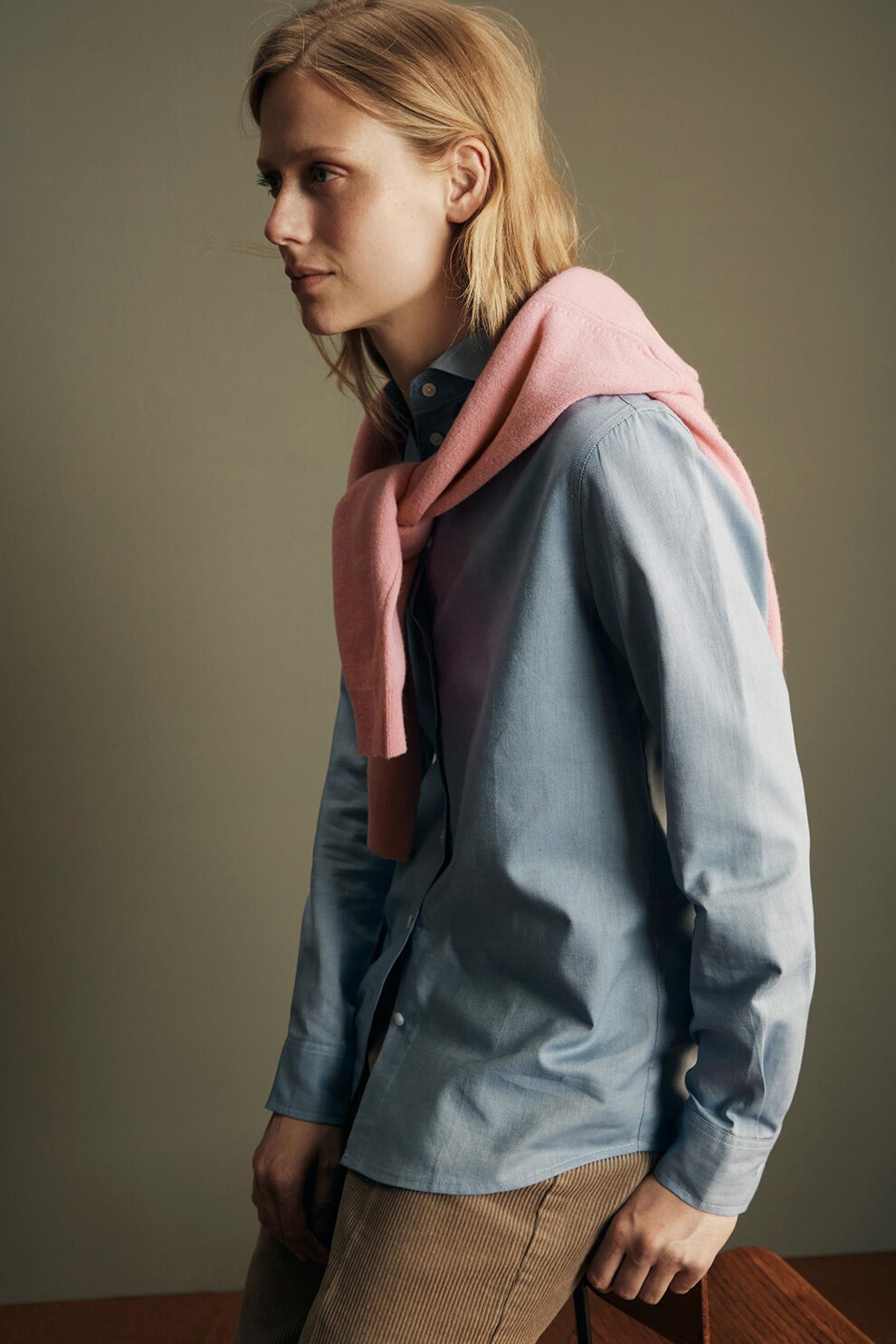 OVS, Camasa de bumbac cu guler ascutit, Albastru pastel