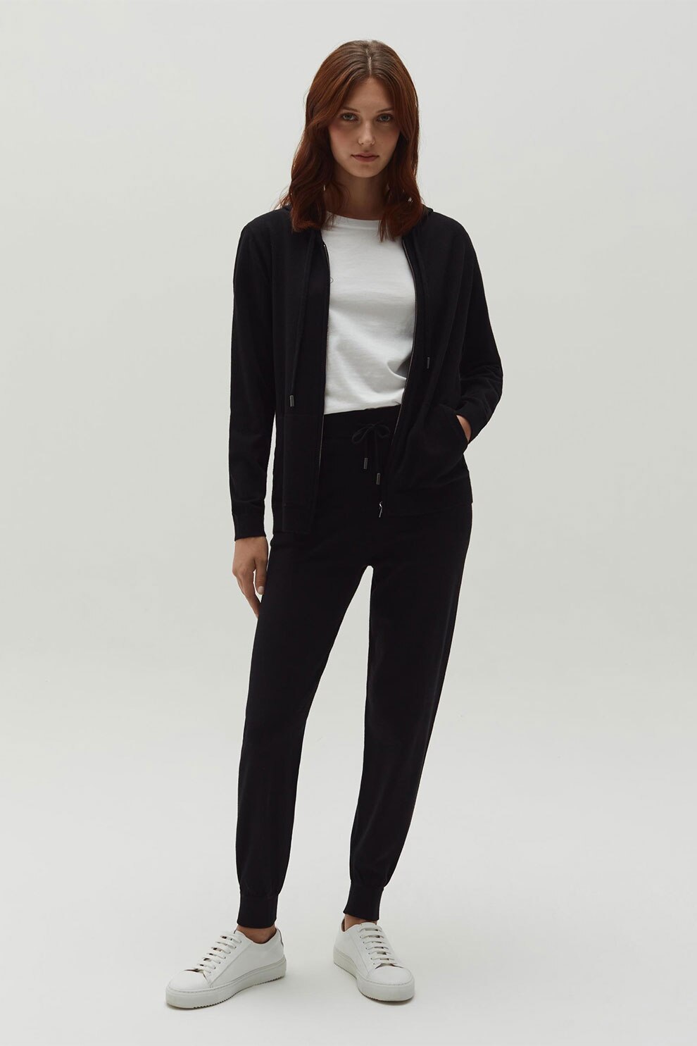 OVS, Pantaloni sport cu croiala conica si talie inalta, Negru