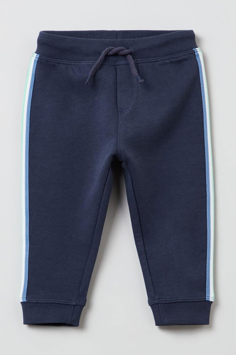 OVS, Pantaloni sport cu snur de ajustare si dungi contrastante, Bleumarin inchis