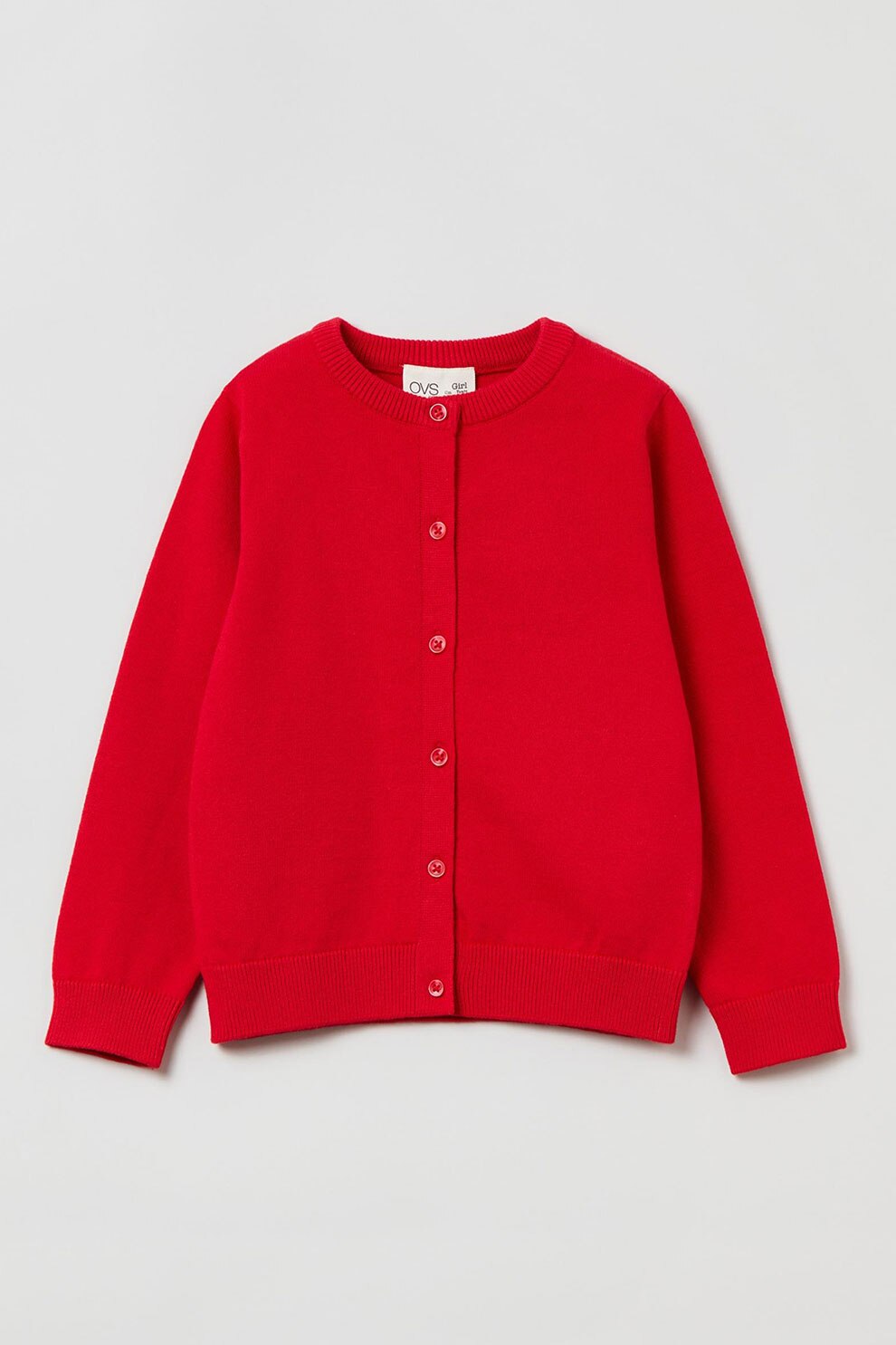 OVS, Cardigan din bumbac cu nasturi, Rosu