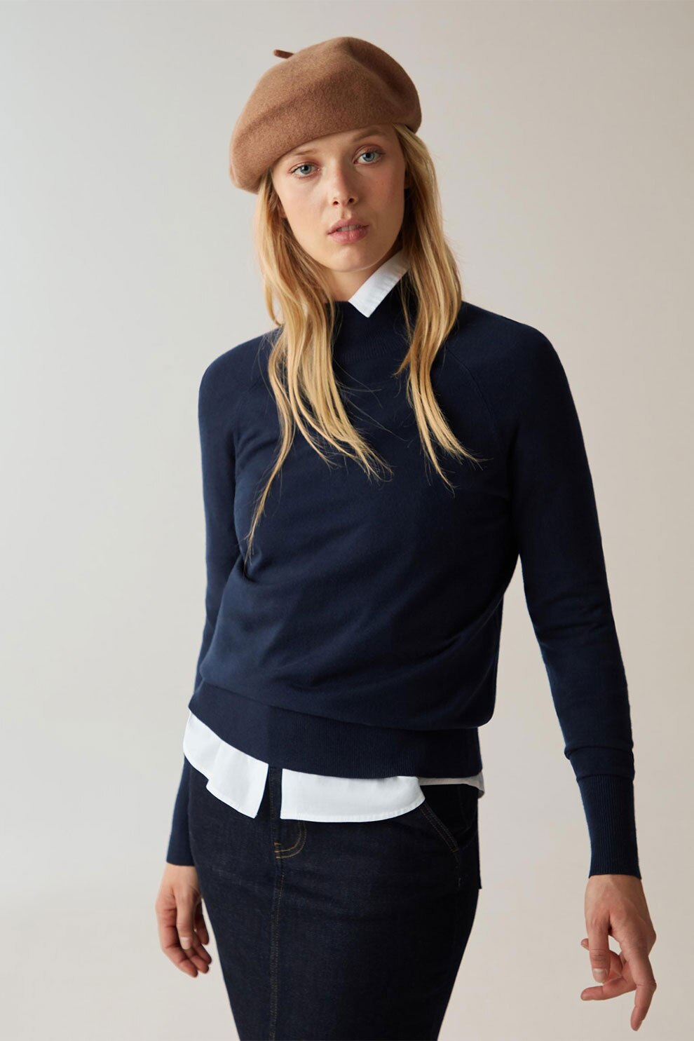 OVS, Pulover tricotat fin cu maneci raglan, Bleumarin inchis