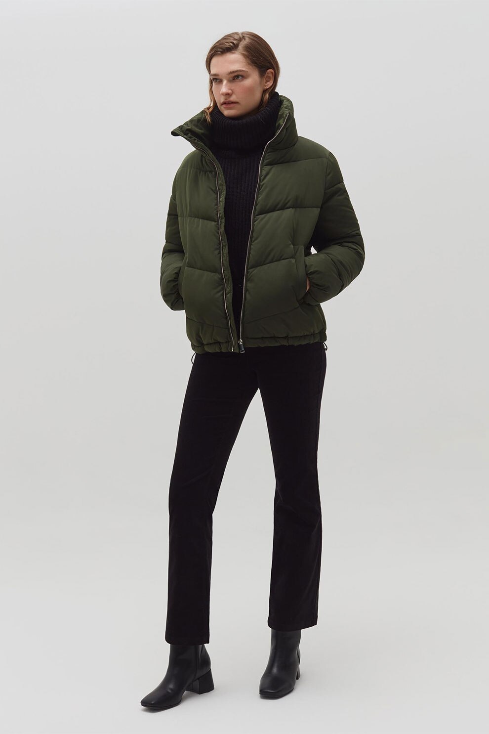 OVS, Geaca cu vatelina si guler inalt, Verde militar