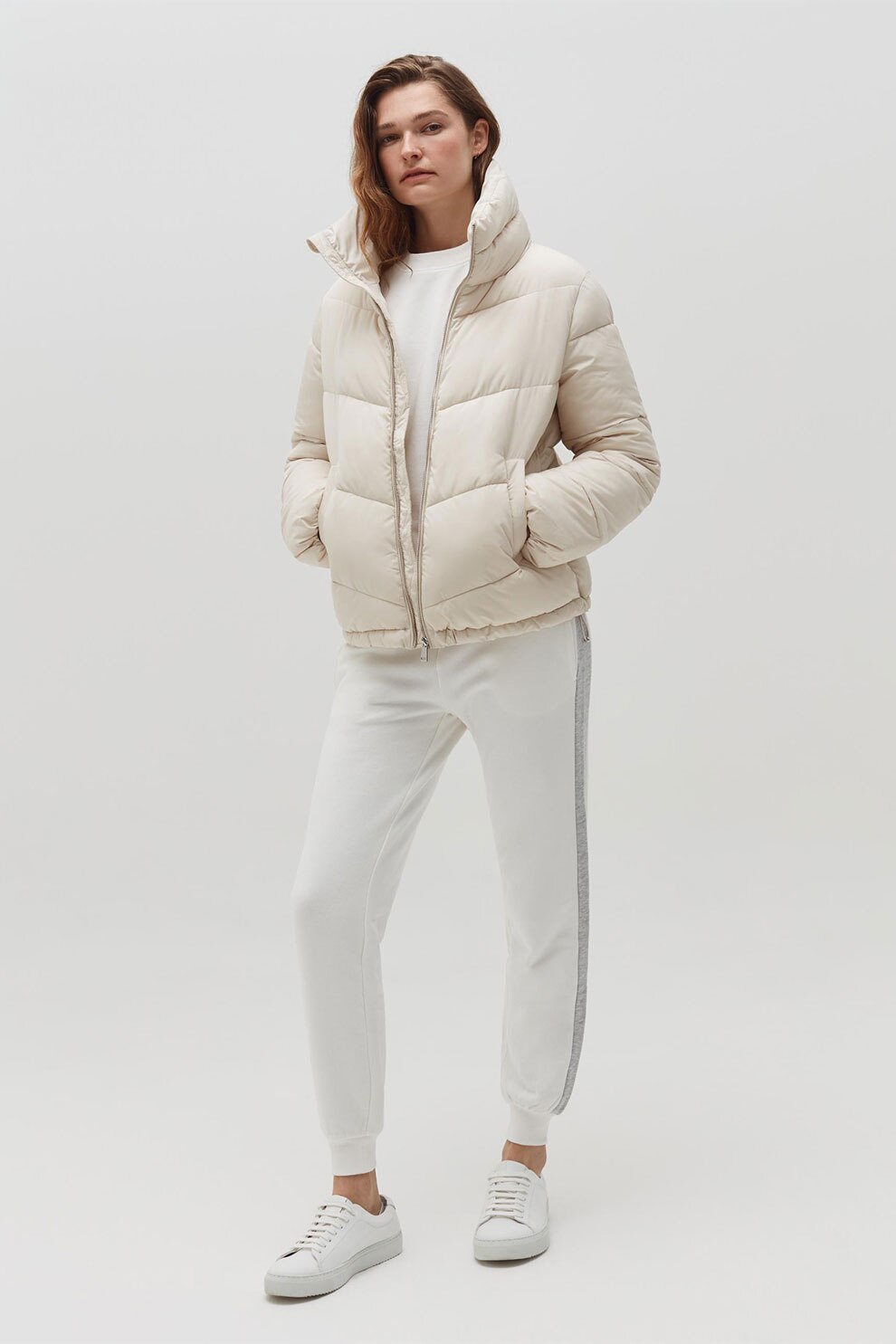 OVS, Geaca cu vatelina si guler inalt, Alb prafuit