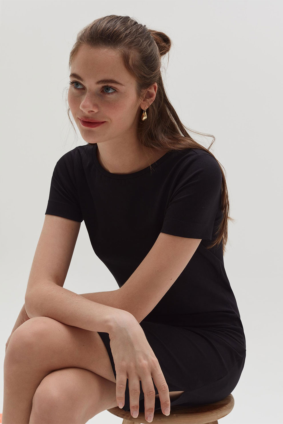 OVS, Rochie dreapta din jerseu cu maneci scurte, Negru