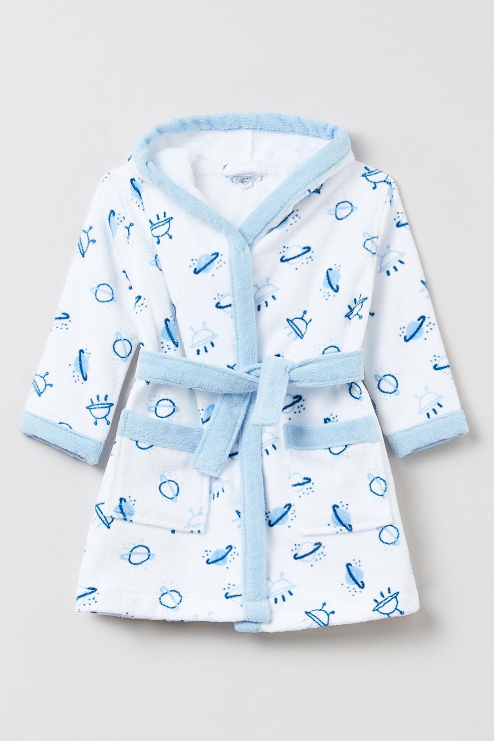 OVS, Halat de baie cu gluga si maneci lungi, Alb/Albastru pastel