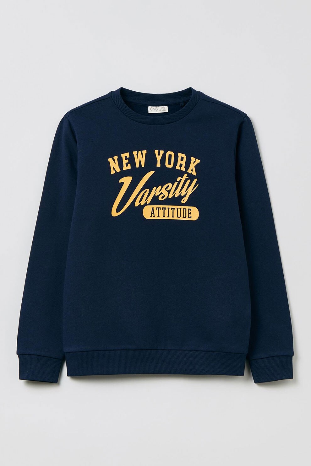 OVS, Bluza sport cu decolteu la baza gatului si imprimeu varsity, bleumarin inchis