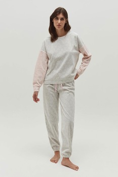 OVS, Pantaloni de pijama din material fleece cu model cu inimi, Gri deschis melange, L OVS, Pantaloni de pijama din material fleece cu model cu inimi, Gri deschis melange, L