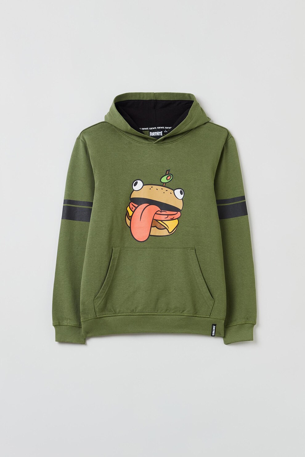 OVS, Hanorac cu imprimeu si buzunar kangaroo, Verde feriga