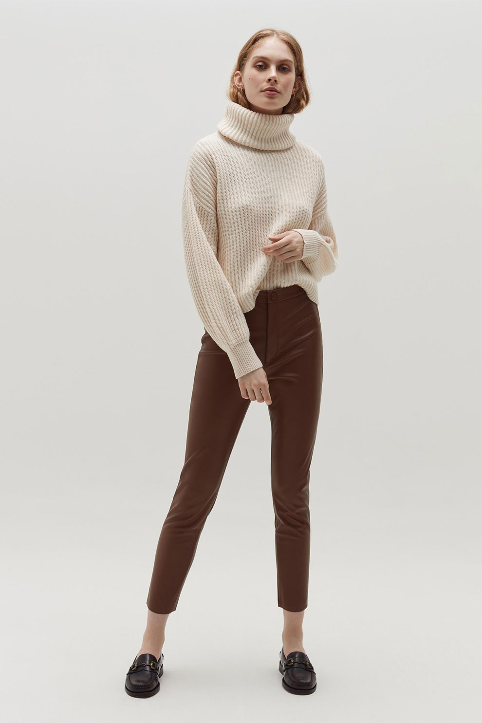 OVS, Pantaloni crop din piele ecologica, Maro
