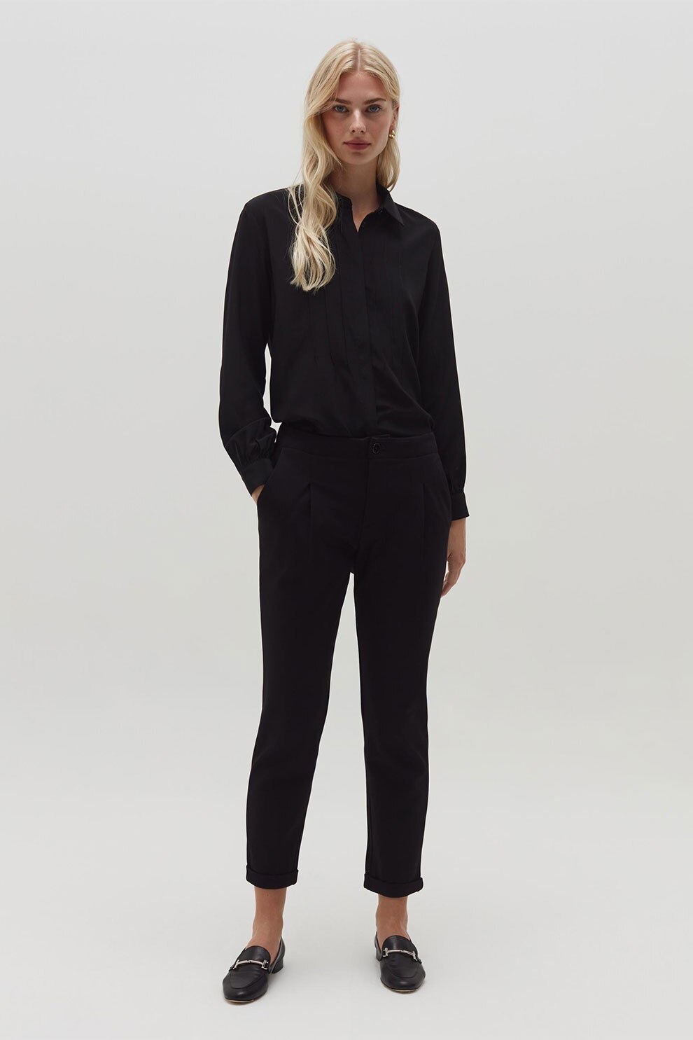 OVS, Pantaloni crop cu talie inalta, Negru