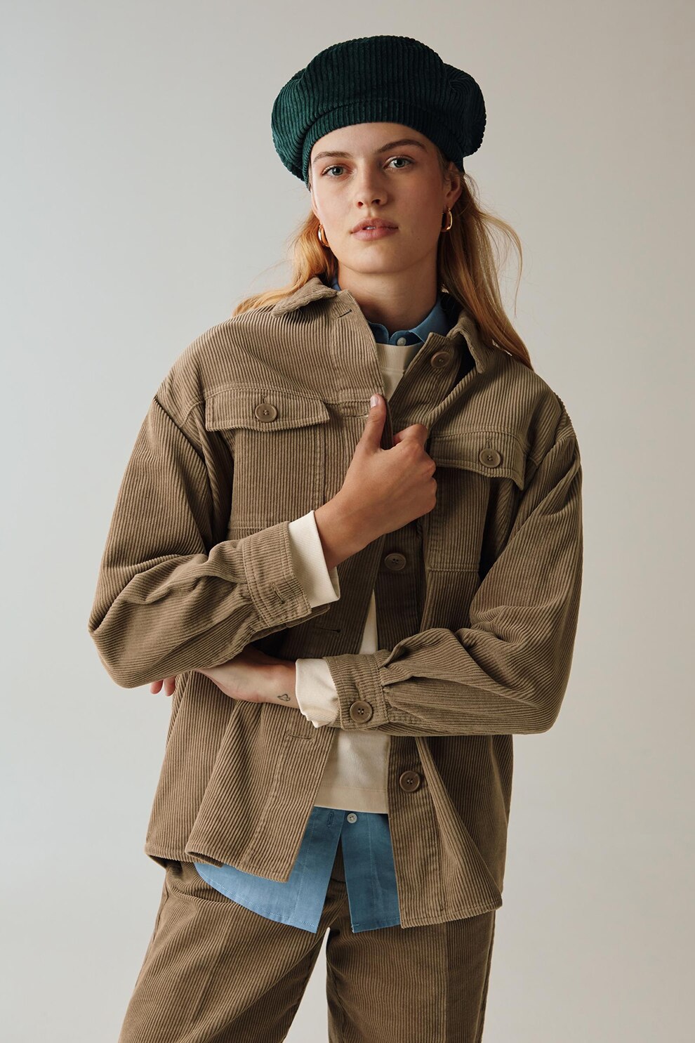 OVS, Jacheta-camasa din reiat cu buzunare, Cafeniu