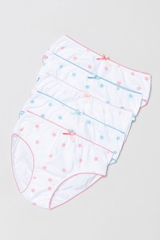 OVS, Set de chiloti din bumbac cu model cu stele - 5 perechi, Alb optic OVS, Set de chiloti din bumbac cu model cu stele - 5 perechi, Alb optic