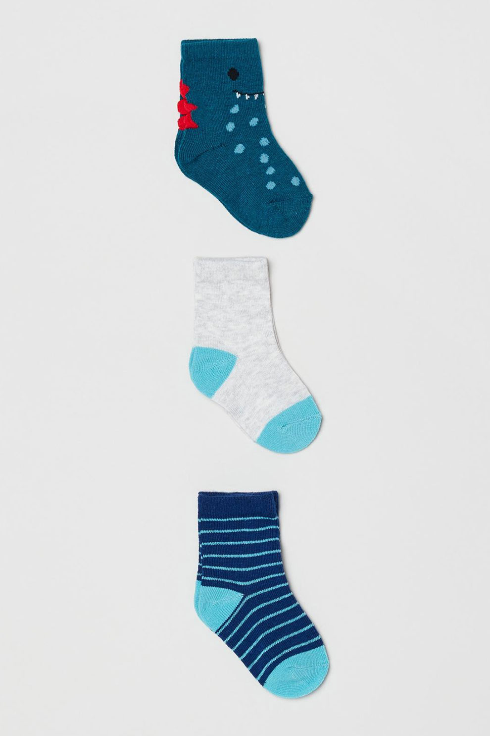 OVS, Set de sosete scurte - 3 perechi, Albastru petrol/Alb