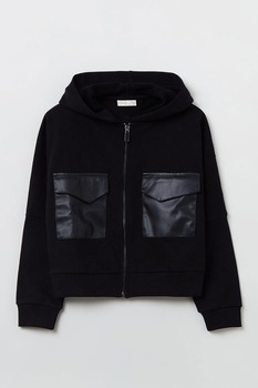 OVS, Hanorac cu fermoar si buzunare cu clapa, Negru OVS, Hanorac cu fermoar si buzunare cu clapa, Negru