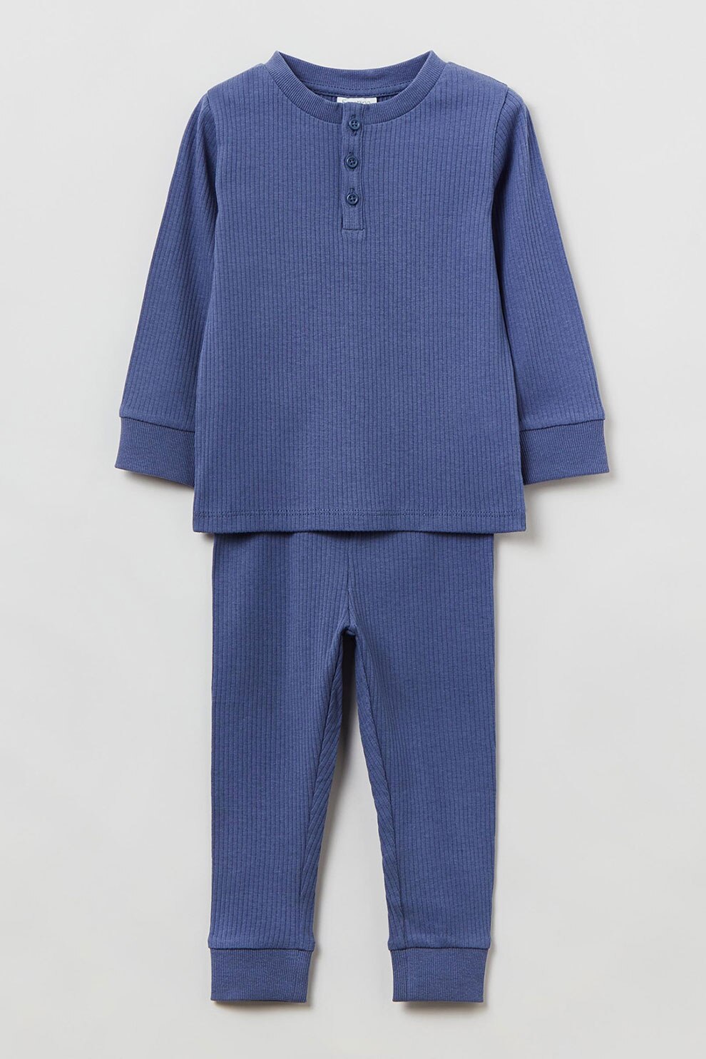 OVS, Pijama din amestec de bumbac cu aspect striat, Albastru prafuit