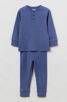 OVS, Pijama din amestec de bumbac cu aspect striat, Albastru prafuit OVS, Pijama din amestec de bumbac cu aspect striat, Albastru prafuit