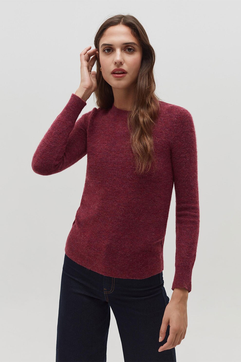 OVS, Pulover tricotat fin cu decolteu la baza gatului, Visiniu